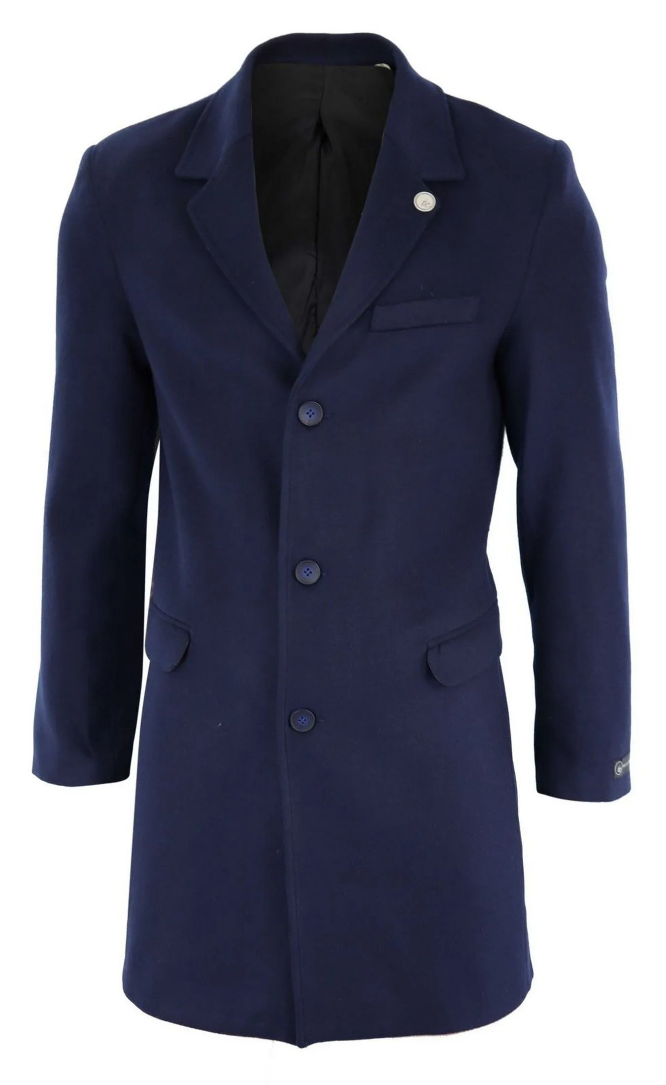 Men's Classic Wool Long Overcoat-Navy