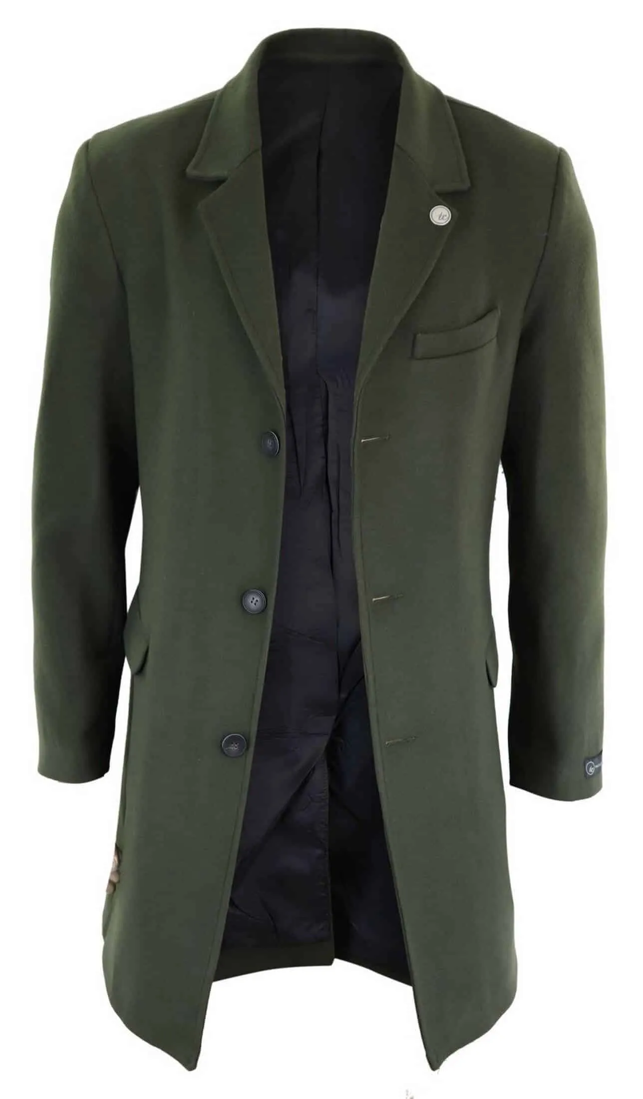 Men's Classic Wool Long Overcoat-Olive Green