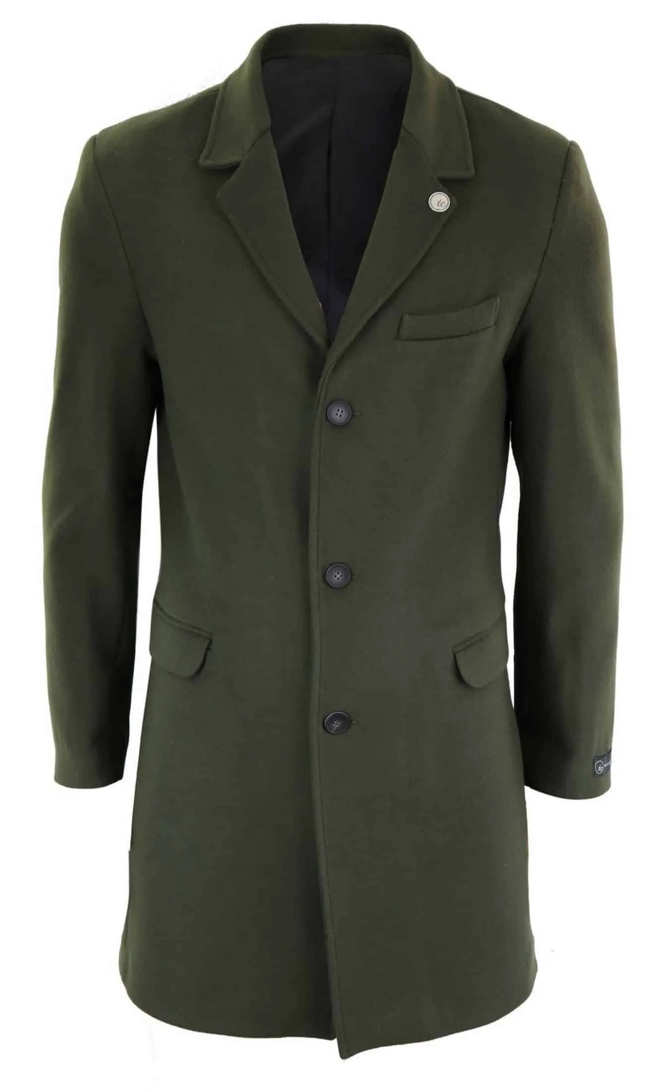 Men's Classic Wool Long Overcoat-Olive Green