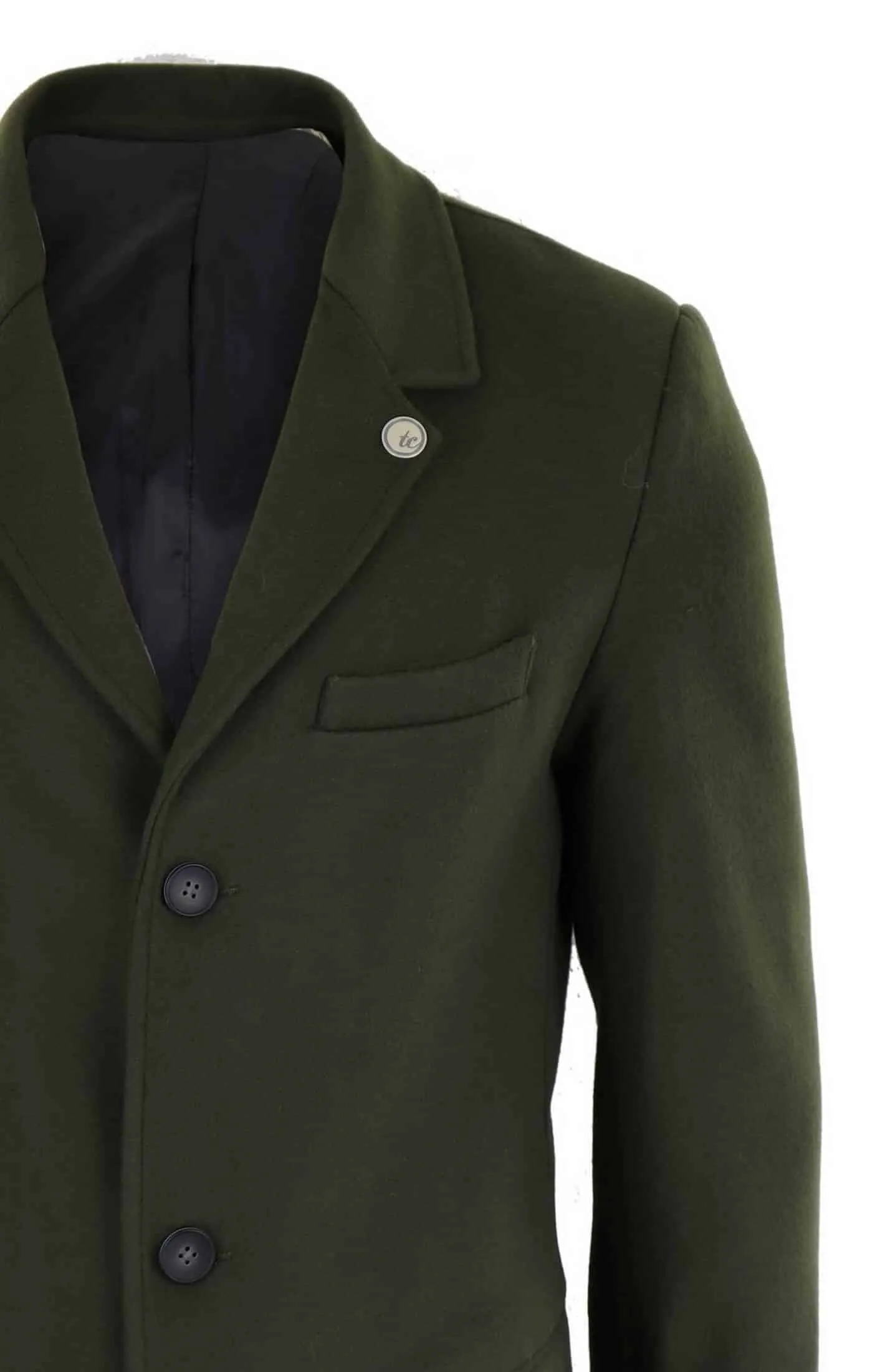 Men's Classic Wool Long Overcoat-Olive Green