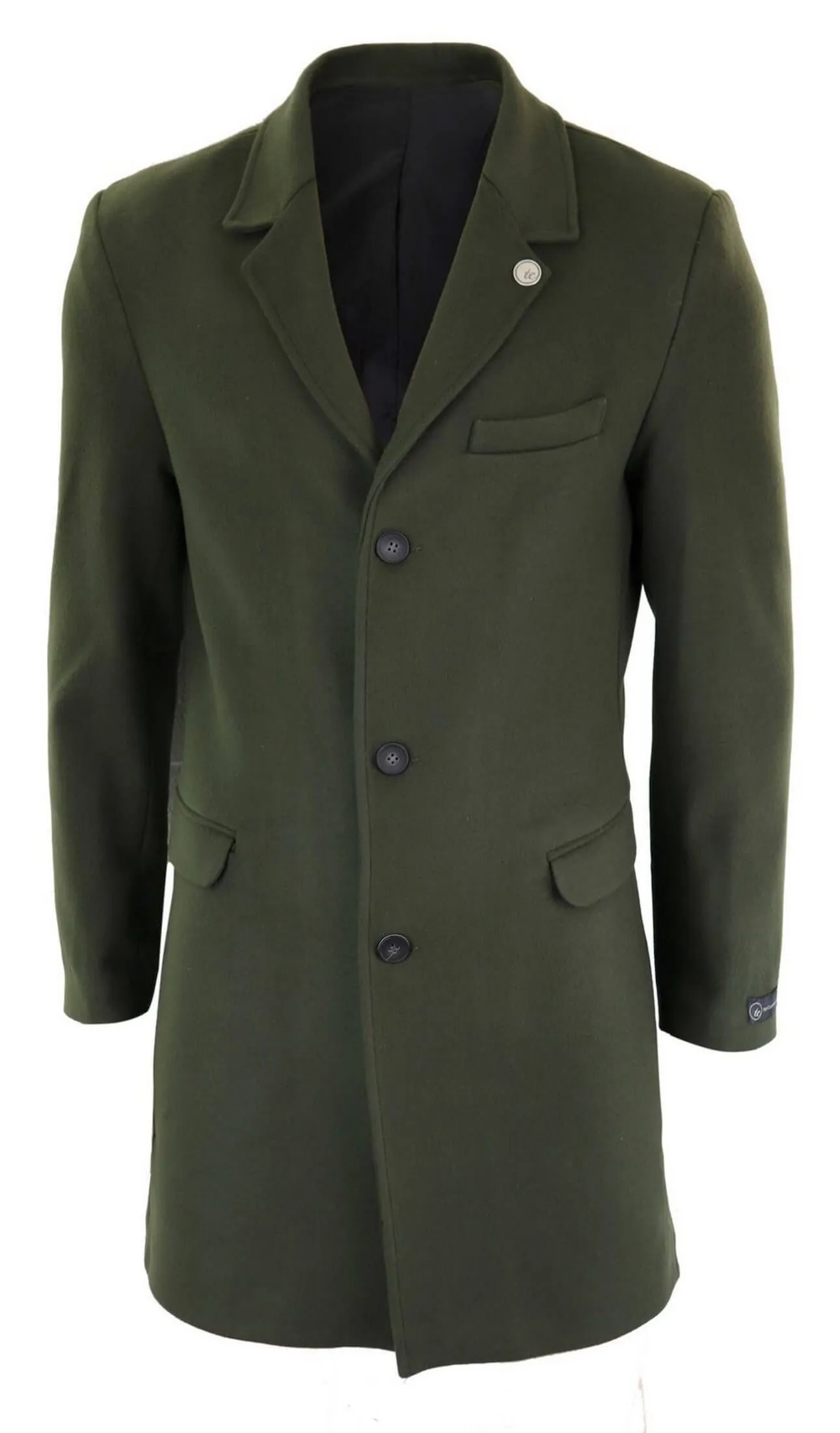 Men's Classic Wool Long Overcoat-Olive Green