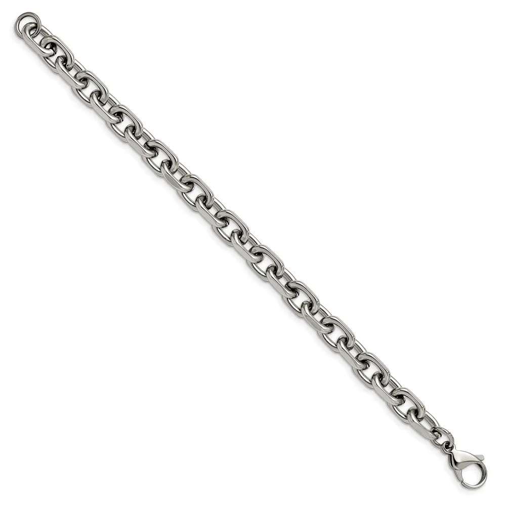 Men's 8.5mm Stainless Steel Oval Cable Chain Bracelet, 8.75 Inch