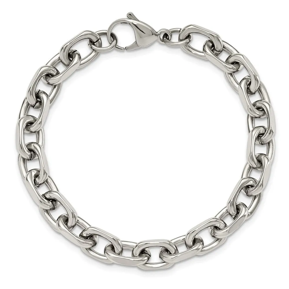 Men's 8.5mm Stainless Steel Oval Cable Chain Bracelet, 8.75 Inch