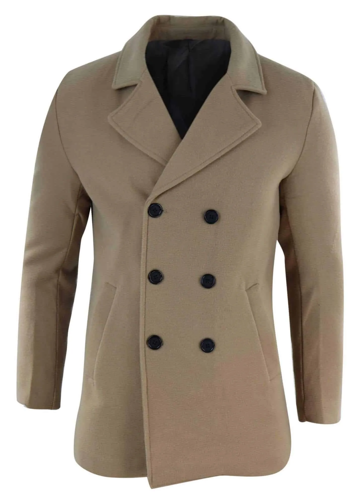 Mens Double Breasted Overcoat - Camel