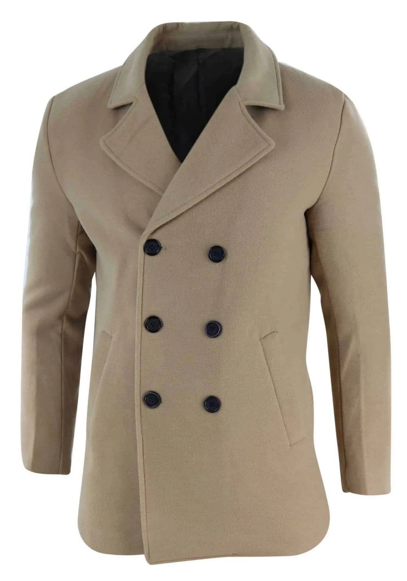 Mens Double Breasted Overcoat - Camel