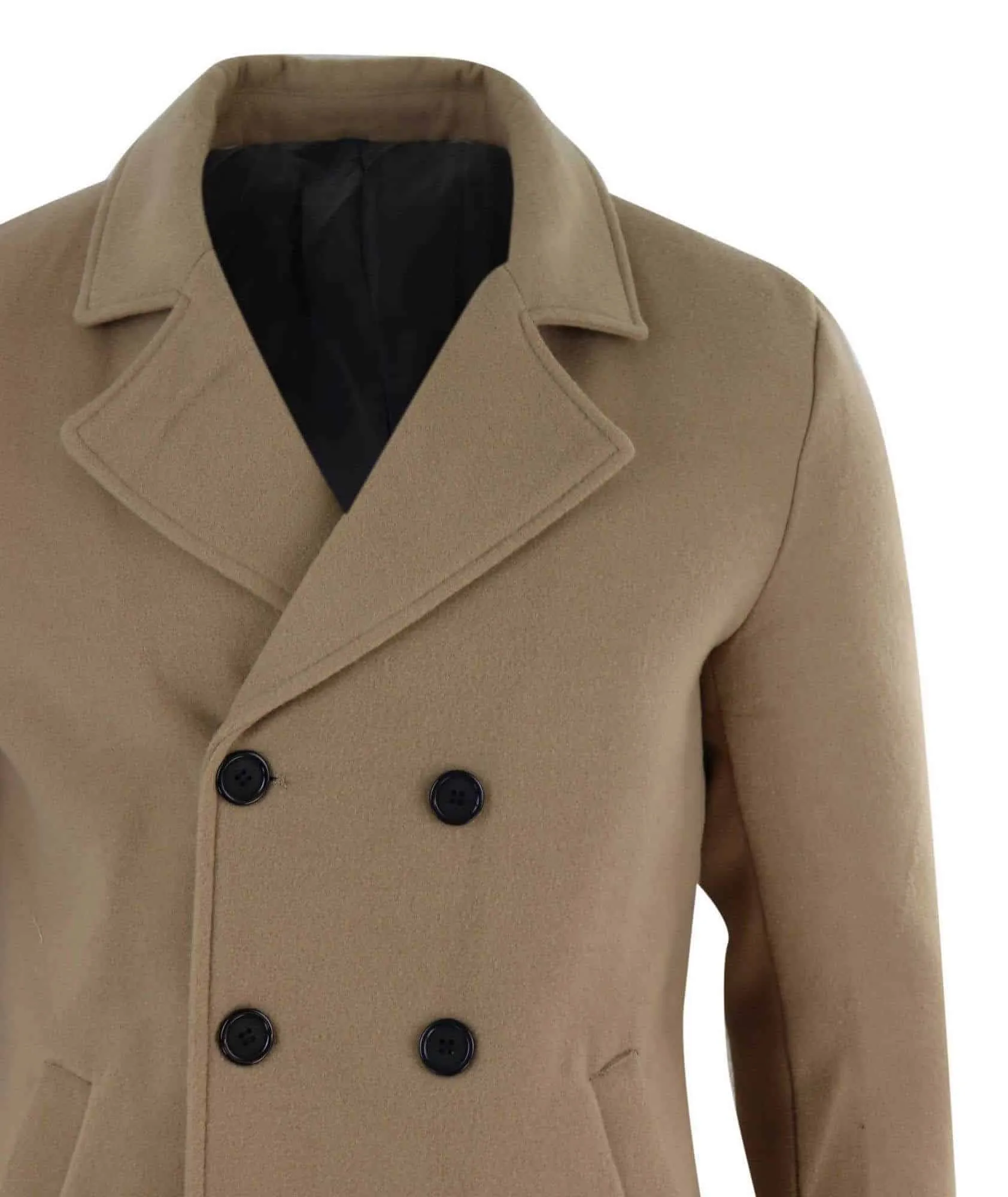 Mens Double Breasted Overcoat - Camel