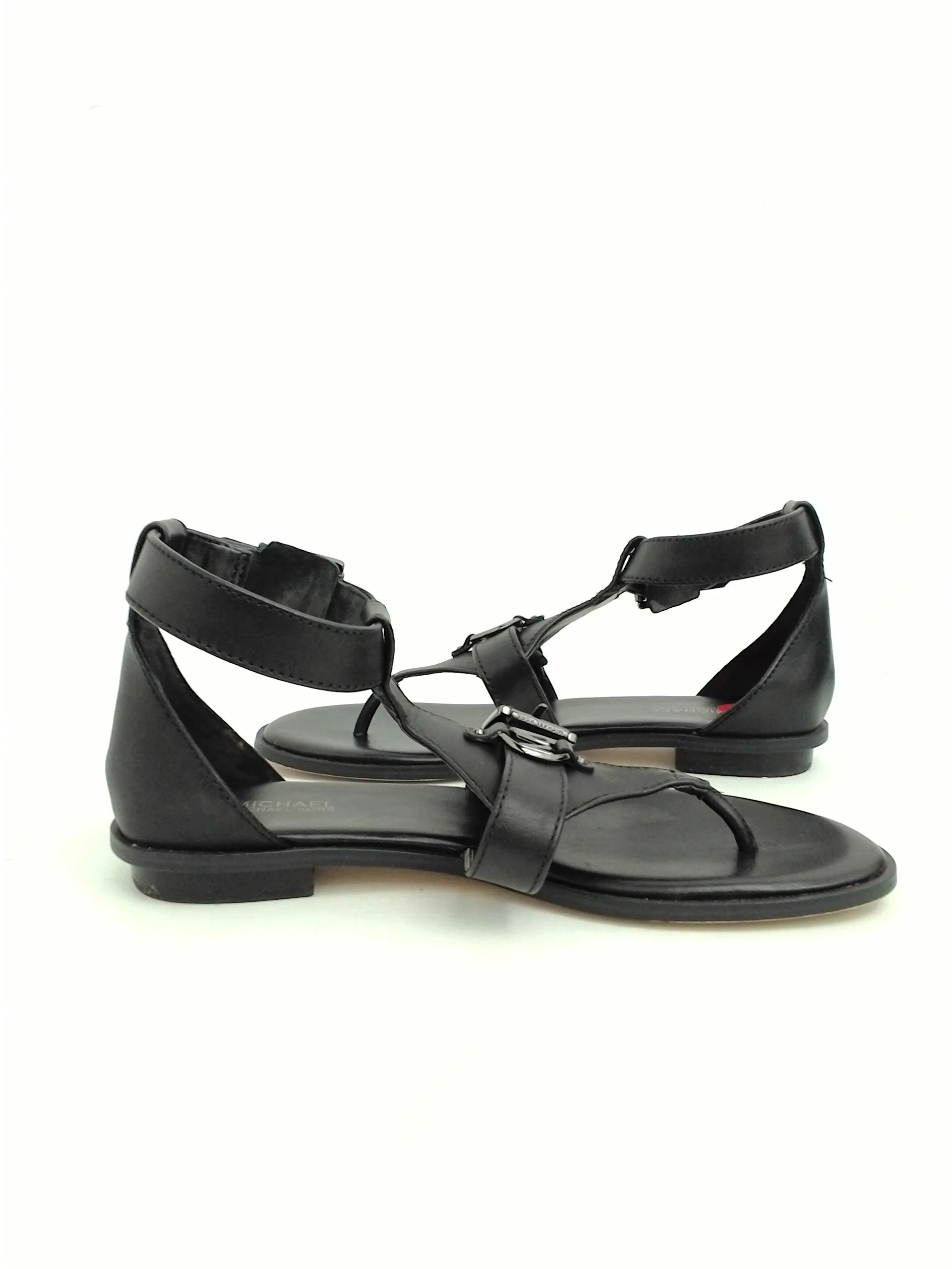 Michael Kors Black Leather Flat Sandal  Size 6.5 M