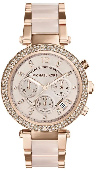 Michael Kors Parker Ladies Pink Dial Rose Gold Watch