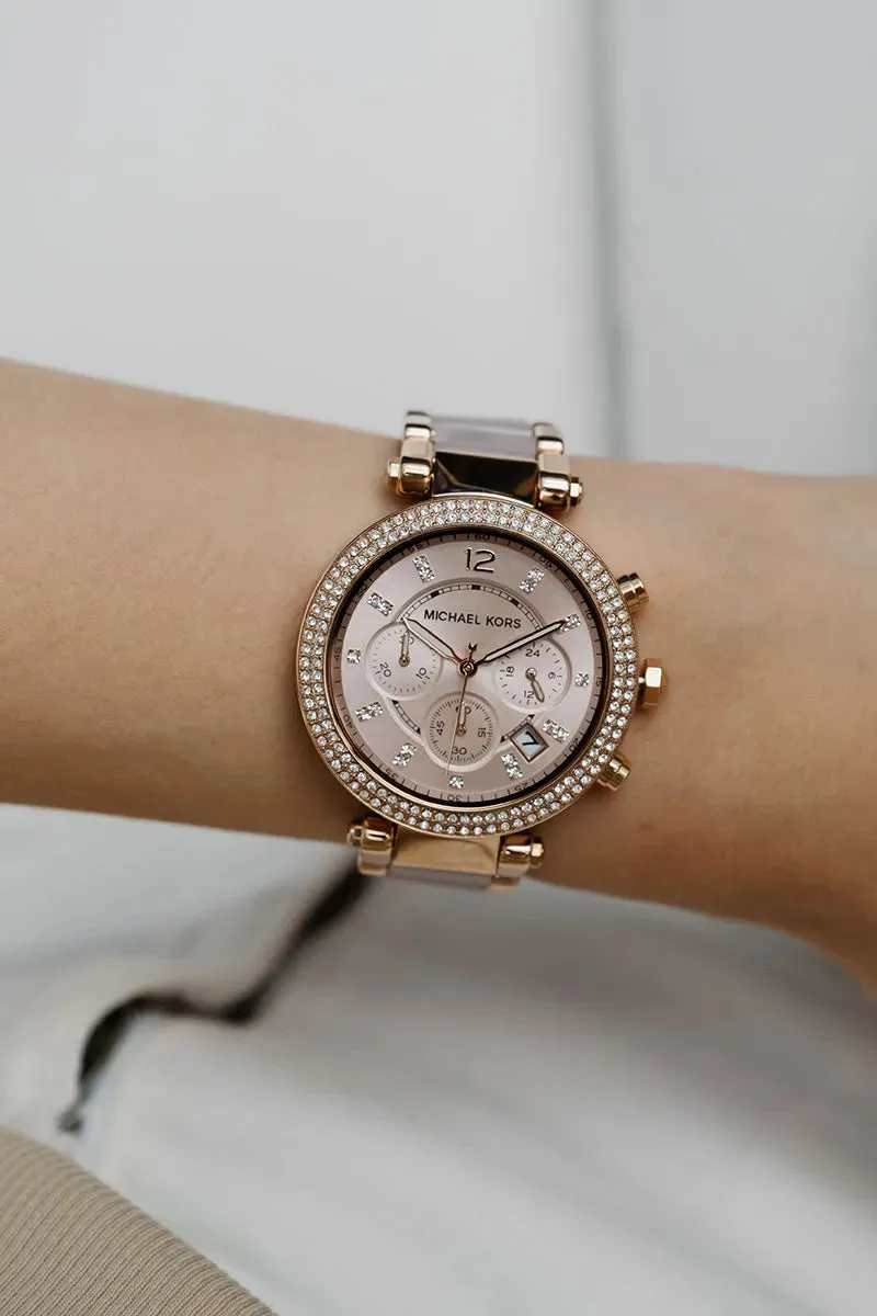 Michael Kors Parker Ladies Pink Dial Rose Gold Watch