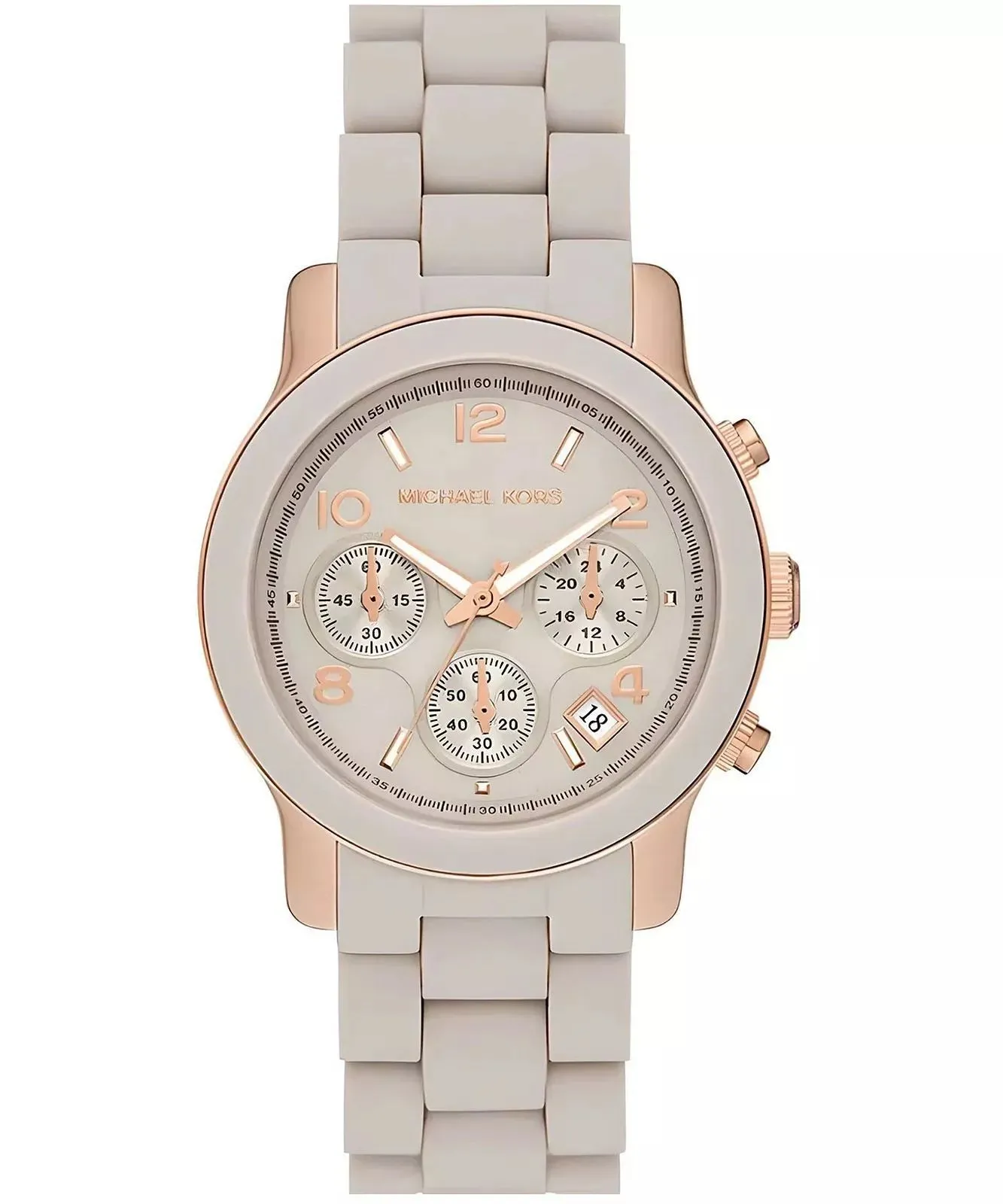 Michael Kors Runway Chronograph Ladies Beige Dual Rose Gold & Beige Watch