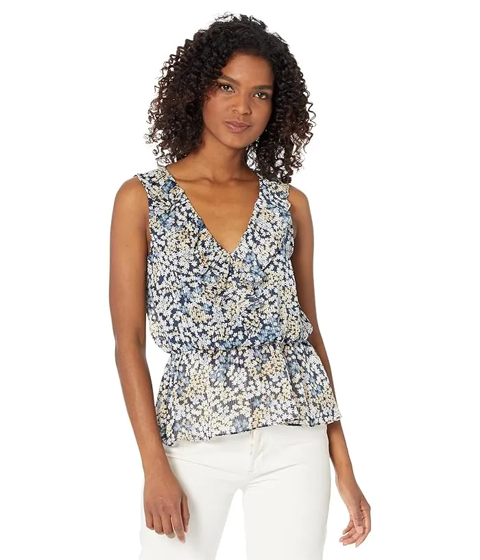 MICHAEL Michael Kors Floral V-Neck Ruffle Top Women's