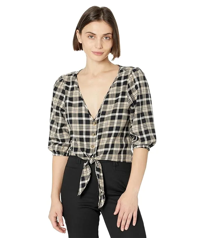 MICHAEL Michael Kors Petite Yarn-Dye Flannel Tie Front Top Women's