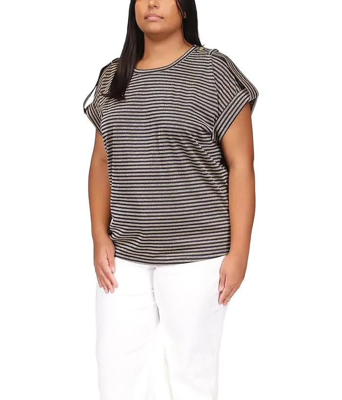 MICHAEL Michael Kors Plus Size Stripe Snap Epaulette T-Shirt Women's