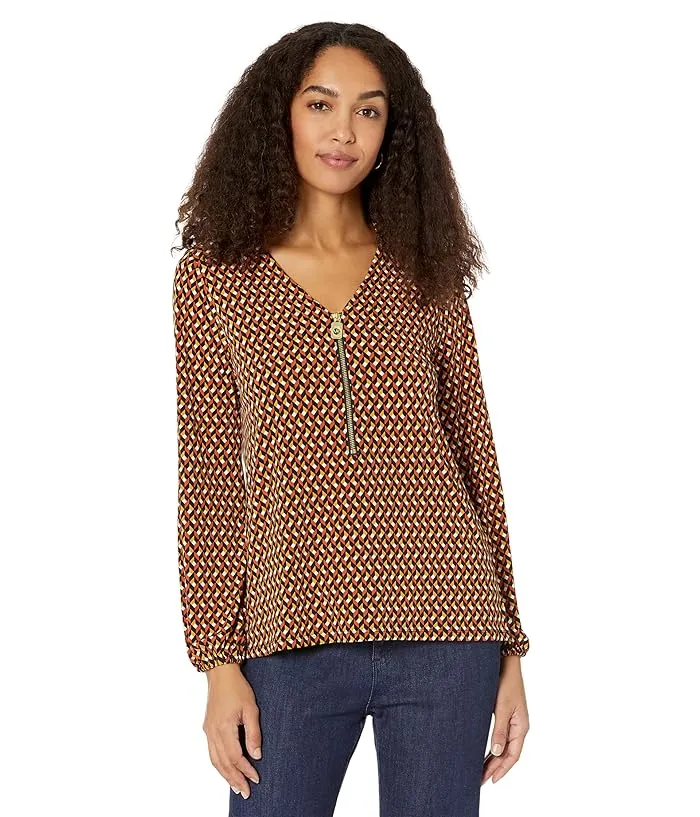 MICHAEL Michael Kors Printed Long Sleeve Dog Tag Top Women's