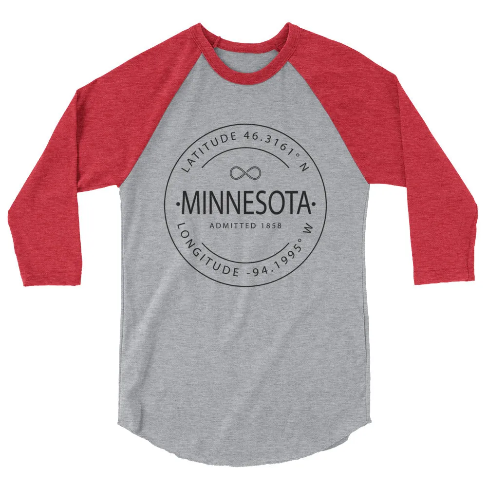 Minnesota - 3/4 Sleeve Raglan Shirt - Latitude & Longitude