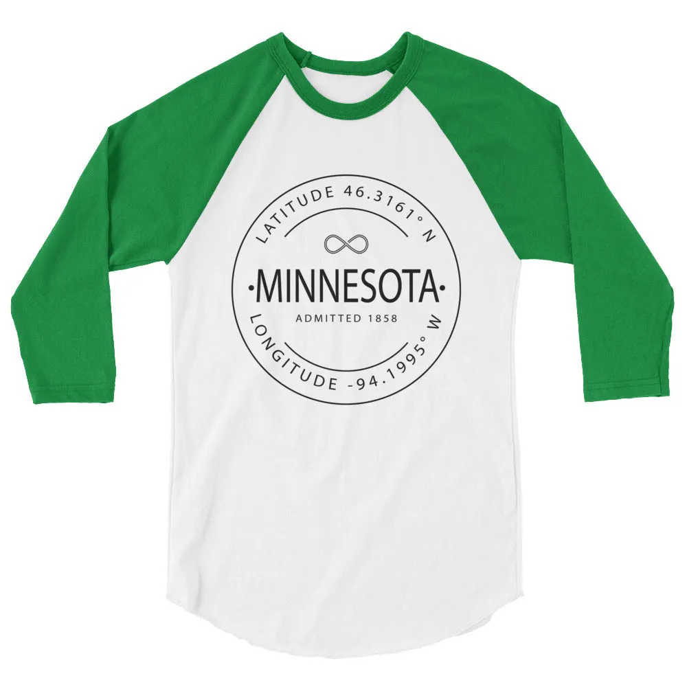 Minnesota - 3/4 Sleeve Raglan Shirt - Latitude & Longitude