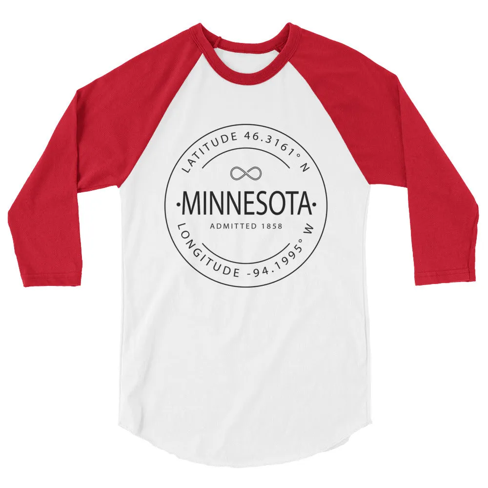 Minnesota - 3/4 Sleeve Raglan Shirt - Latitude & Longitude