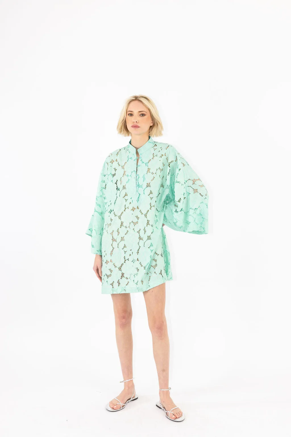 mint rose lace mini caftan