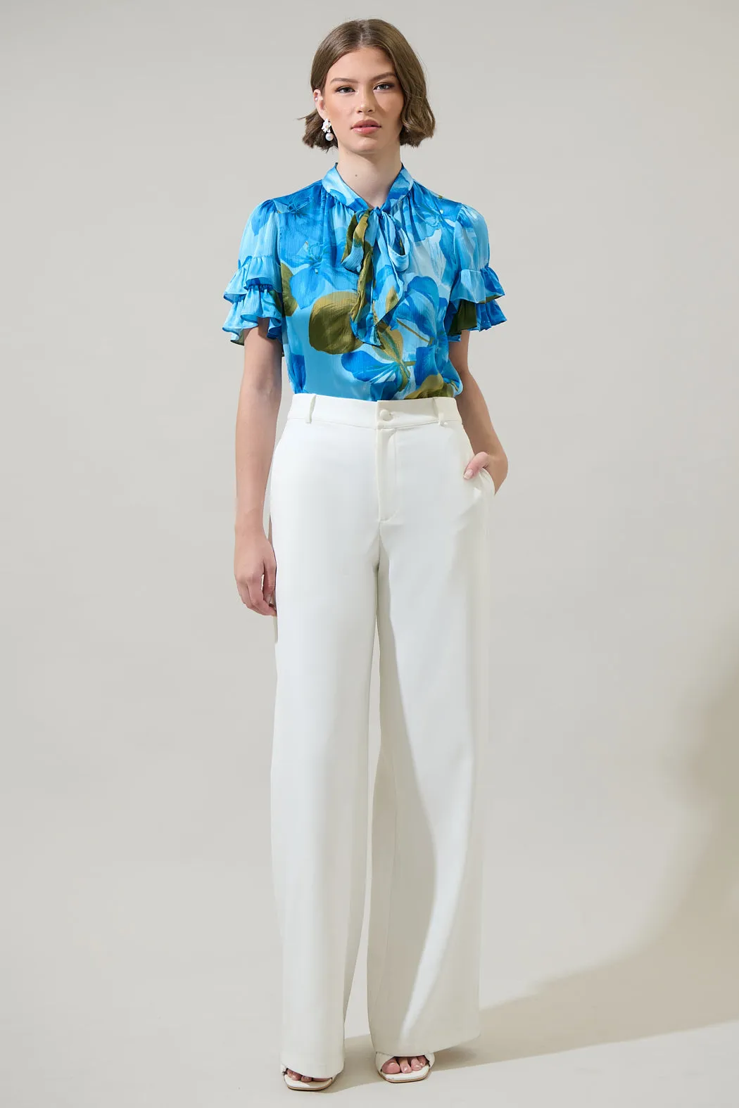 Neiva Floral Tie Neck Bianca Blouse