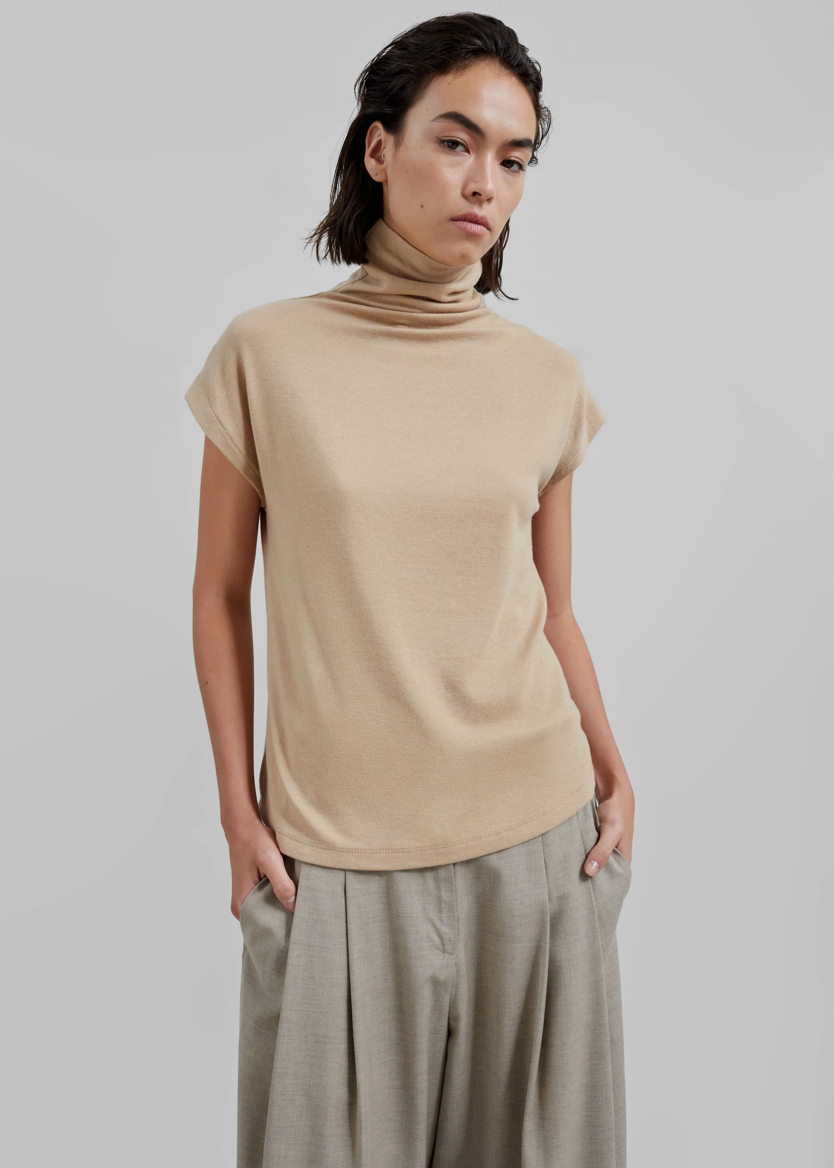 Nile Turtleneck Top - Beige