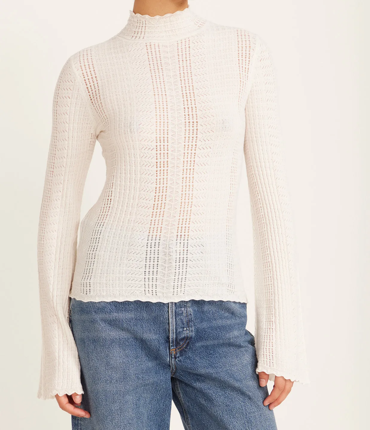 Orion Thin Lace Turtleneck in Ivory