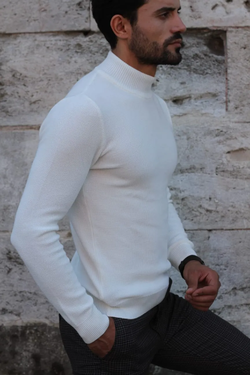 Patrick Knitted Slim-Fit Turtleneck in Ecru