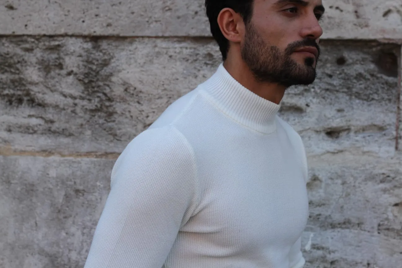 Patrick Knitted Slim-Fit Turtleneck in Ecru