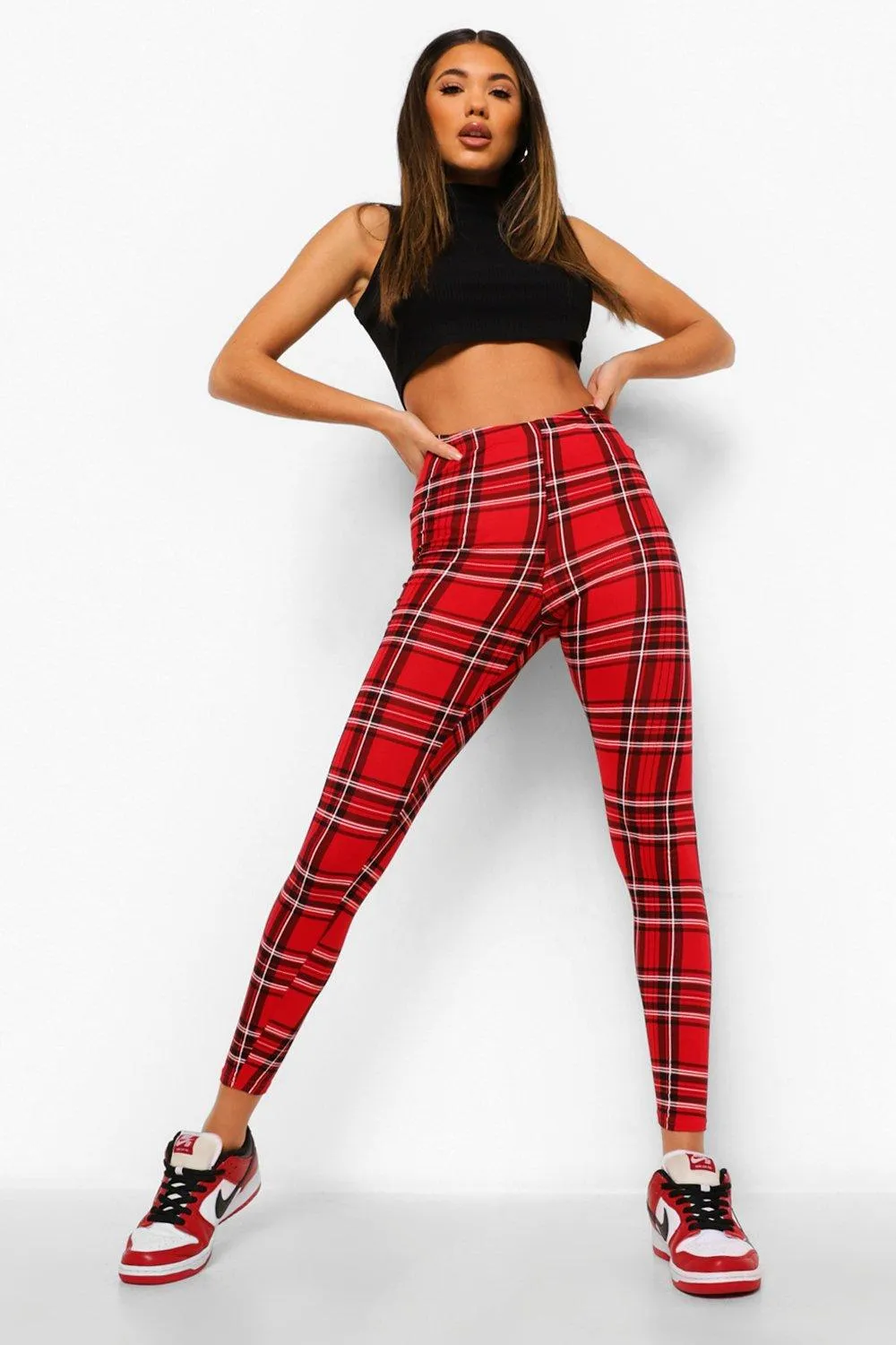 Plaid Check Basic Jersey Leggings