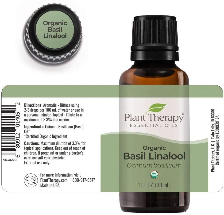 Plant Therapy Basil Linalool Organic Essential Oil