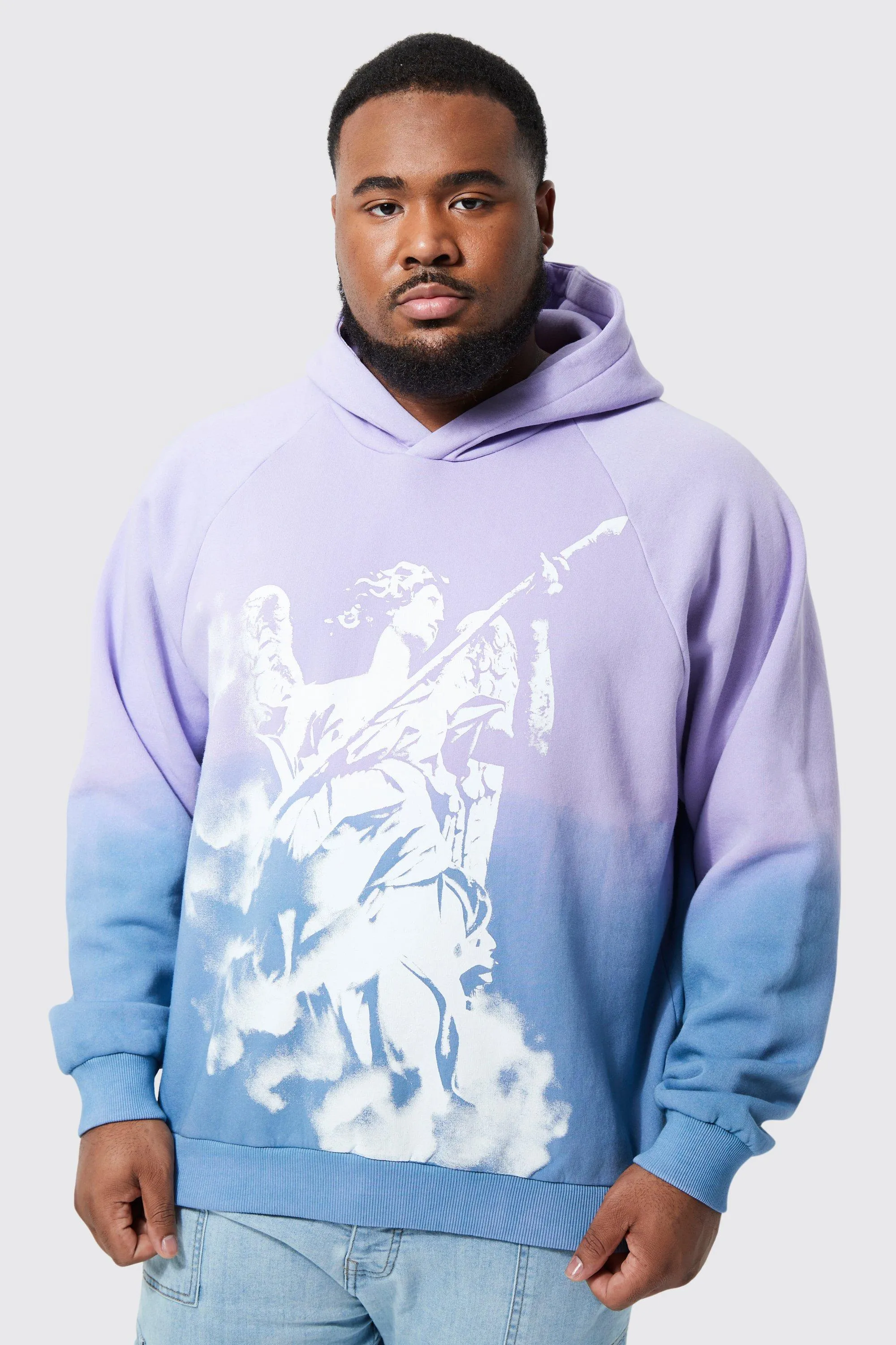 Plus Boxy Raglan Ombre Statue Printed Hoodie