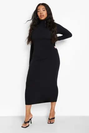 Plus Soft Rib Turtleneck Midi Dress