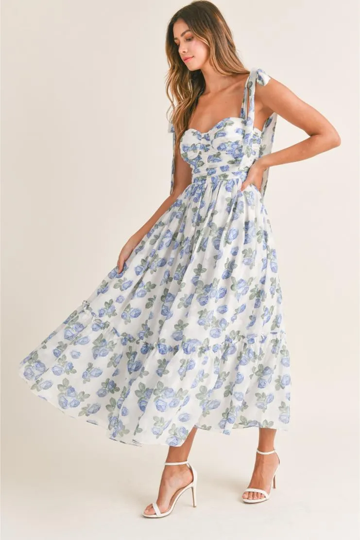 Pre-Order Only! (May '24) - Abigail Blue Florals Midi Dress