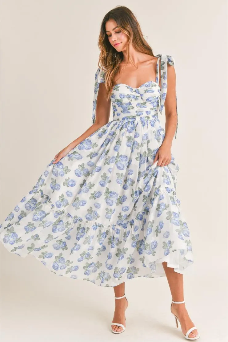 Pre-Order Only! (May '24) - Abigail Blue Florals Midi Dress