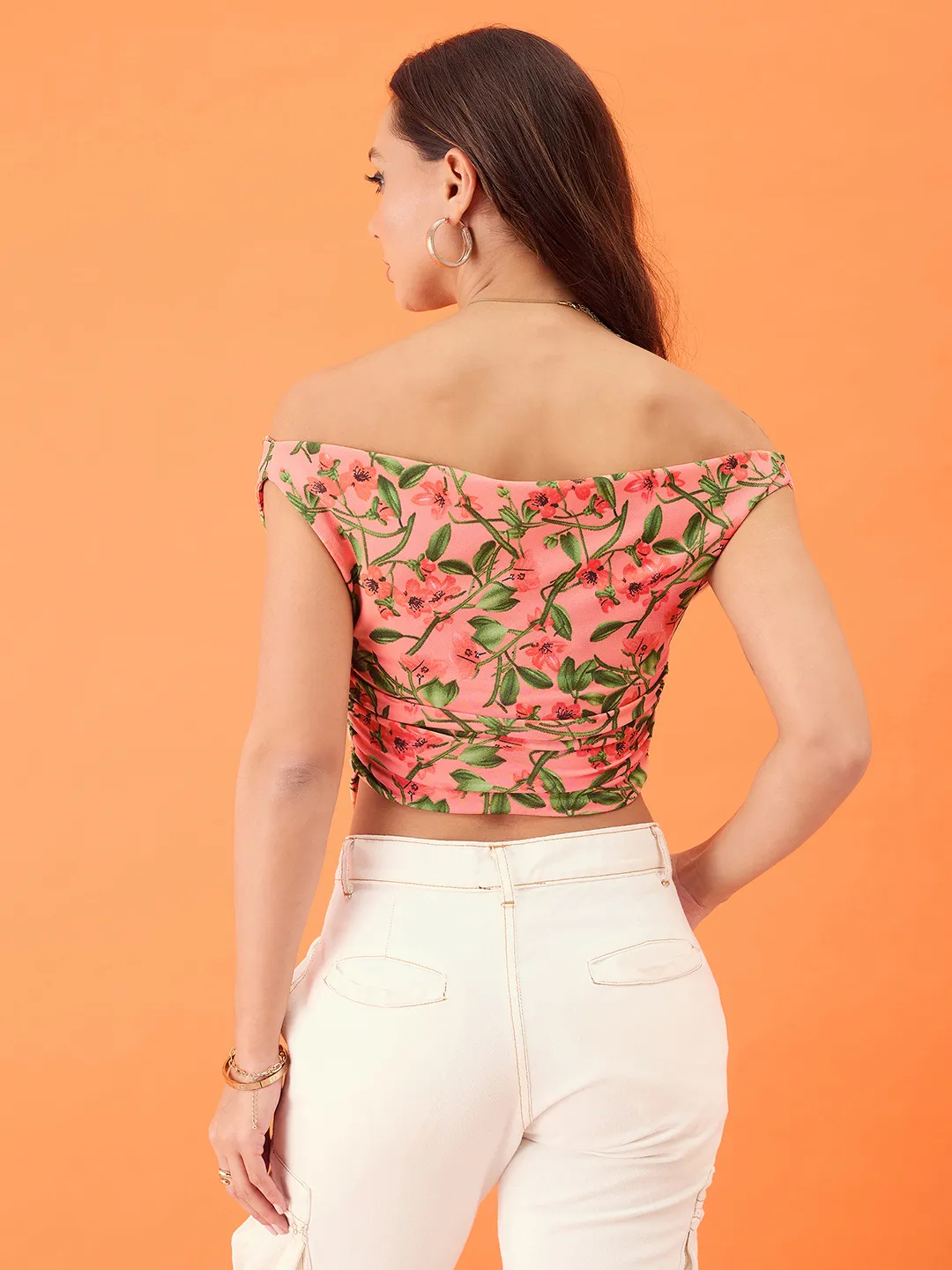 Printed Cotton Stretchable Draped Crop Top