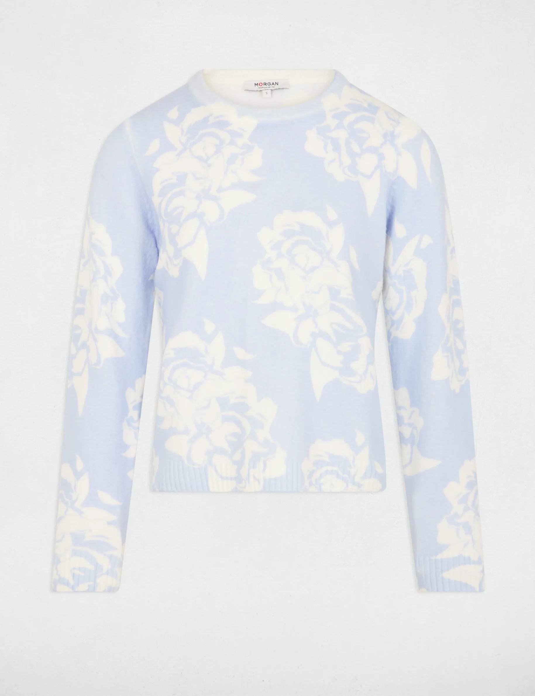 Printed jumper round neck sky blue women