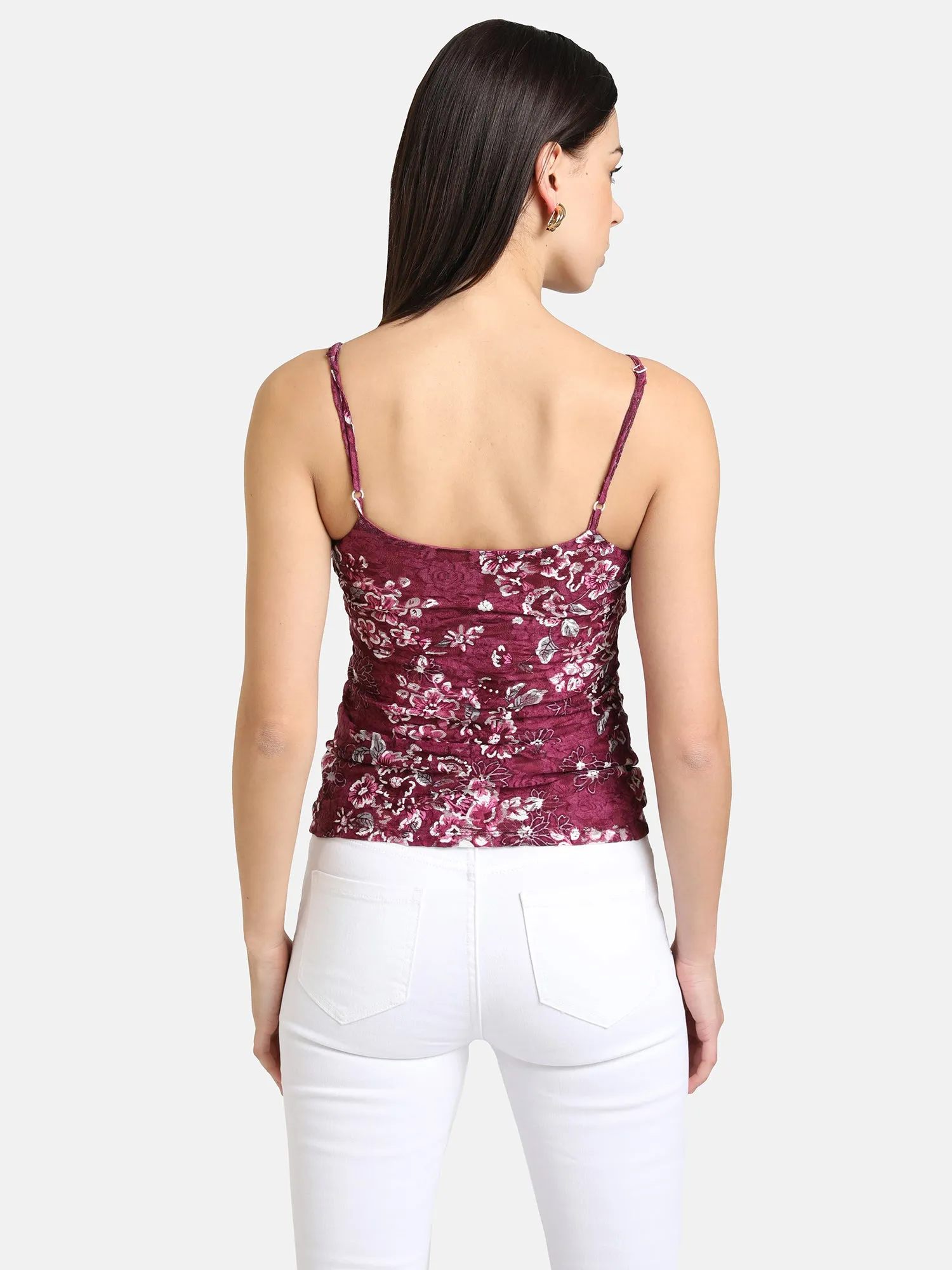 Printed Stretch Lace Spaghetti Top