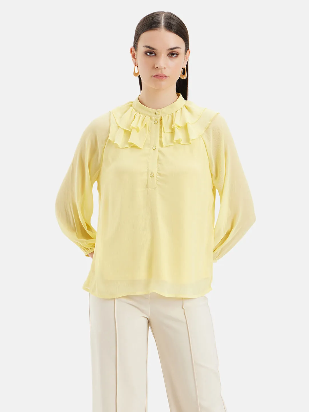 Raglan Sleeve Ruffle Top