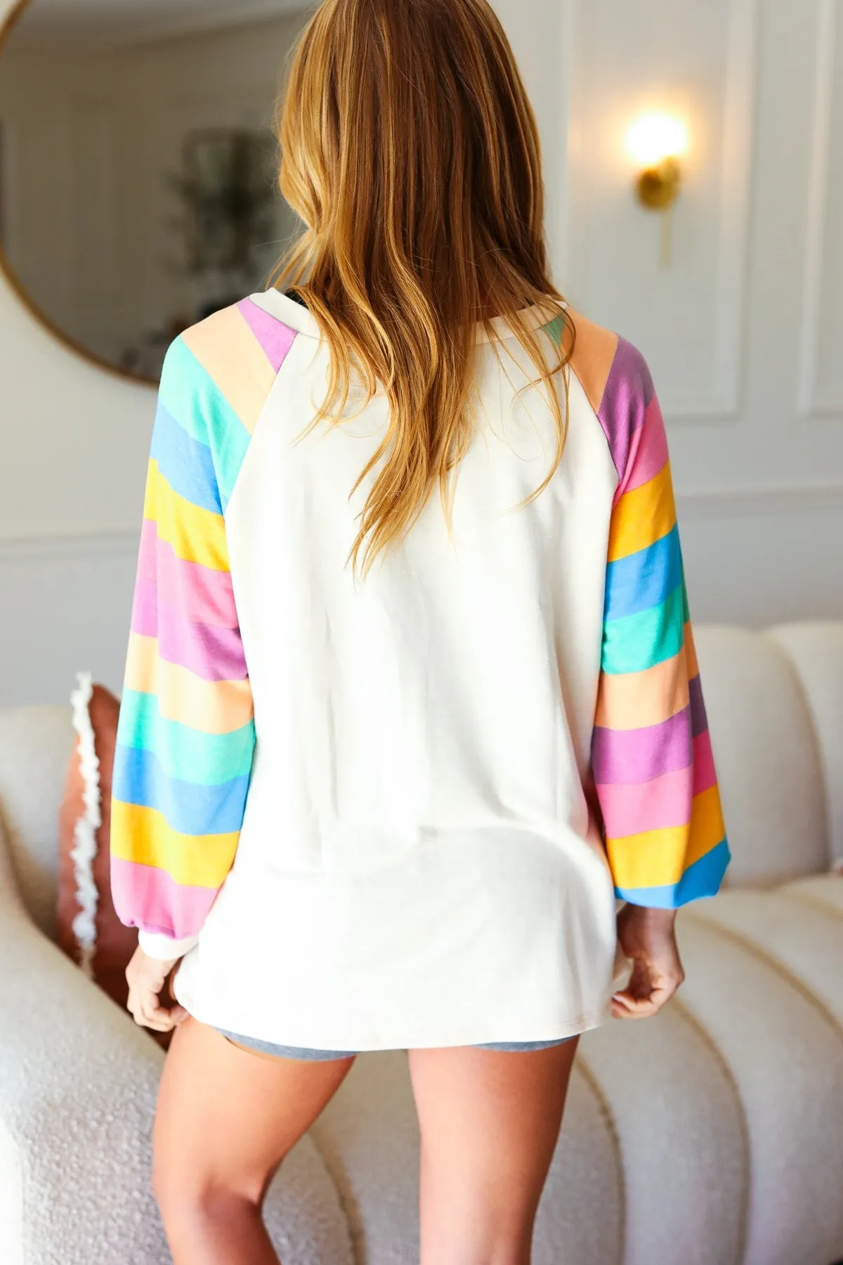 Rainbow Bubble Sleeve Terry Raglan Top