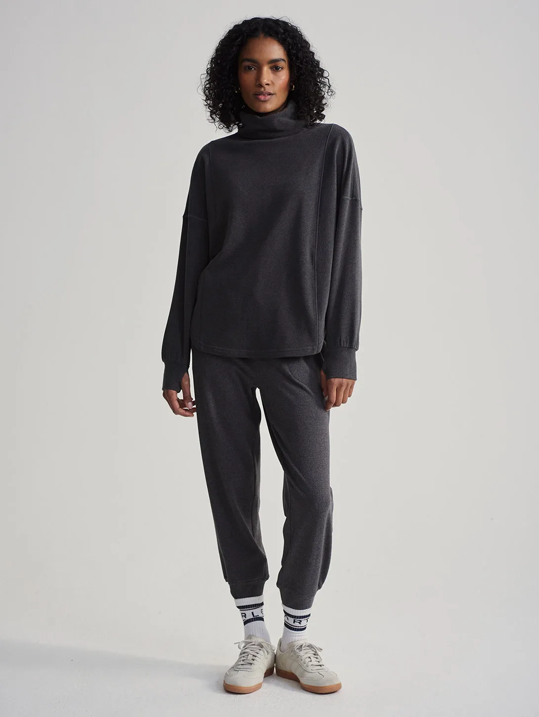 Rainer Roll Neck Top - Black Marl