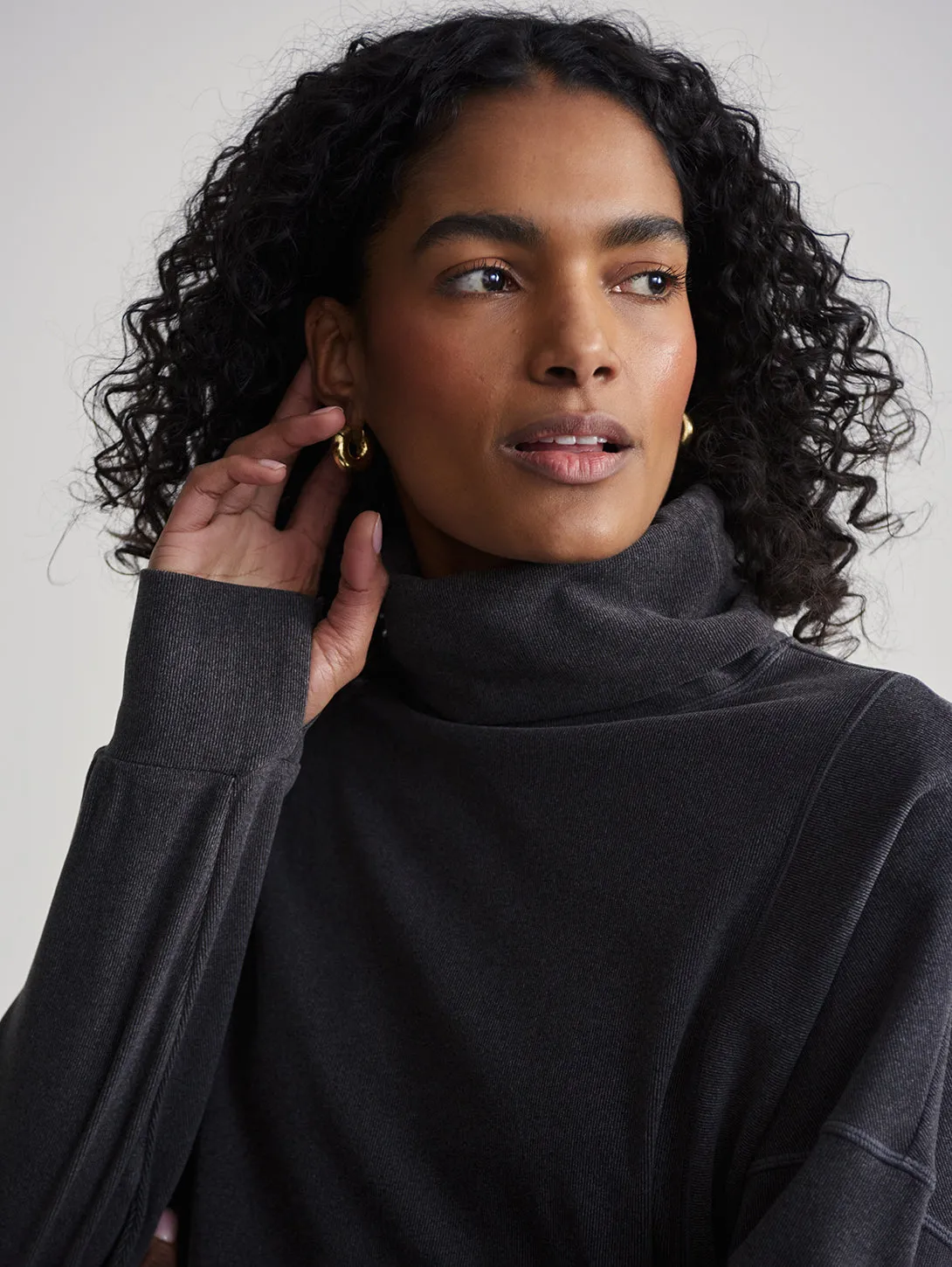 Rainer Roll Neck Top - Black Marl