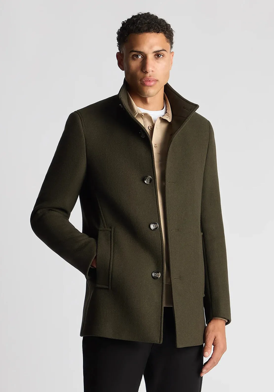 Remus Uomo Jonah Wool Rich Overcoat, Green