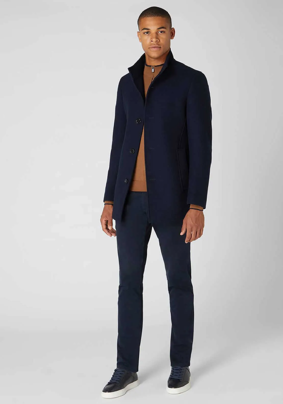 Remus Uomo Jonah Wool Rich Overcoat, Navy