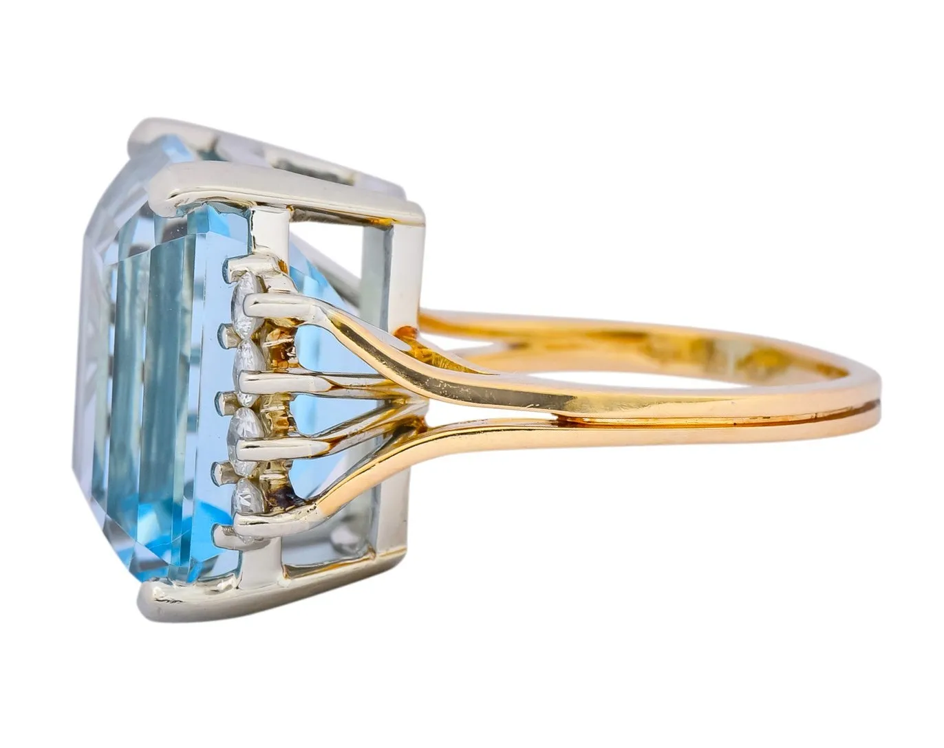 Retro 16.78 CTW Aquamarine Diamond 18 Karat Two-Tone Gold Cocktail Ring