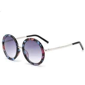 Retro Round Women's Sunglasses with Designer Vintage Frame & Coating Lens