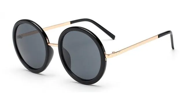 Retro Round Women's Sunglasses with Designer Vintage Frame & Coating Lens