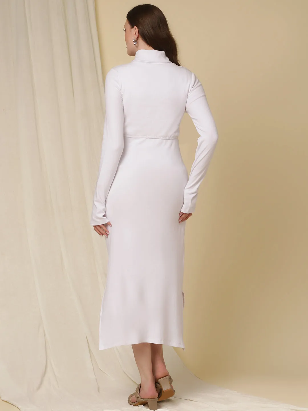 Rib Turtleneck White Maternity Dress