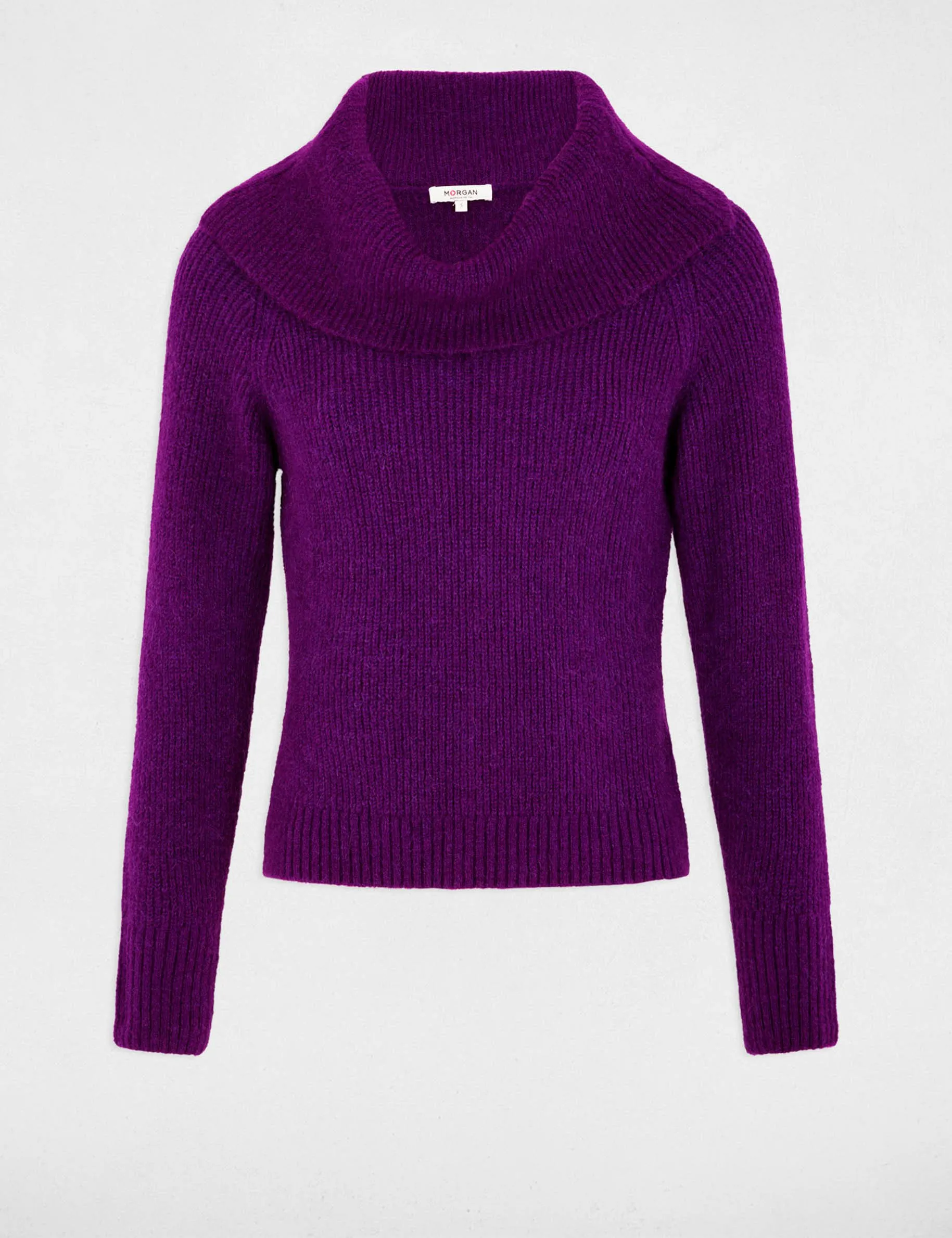 Ribbed jumper cowl neck purple women