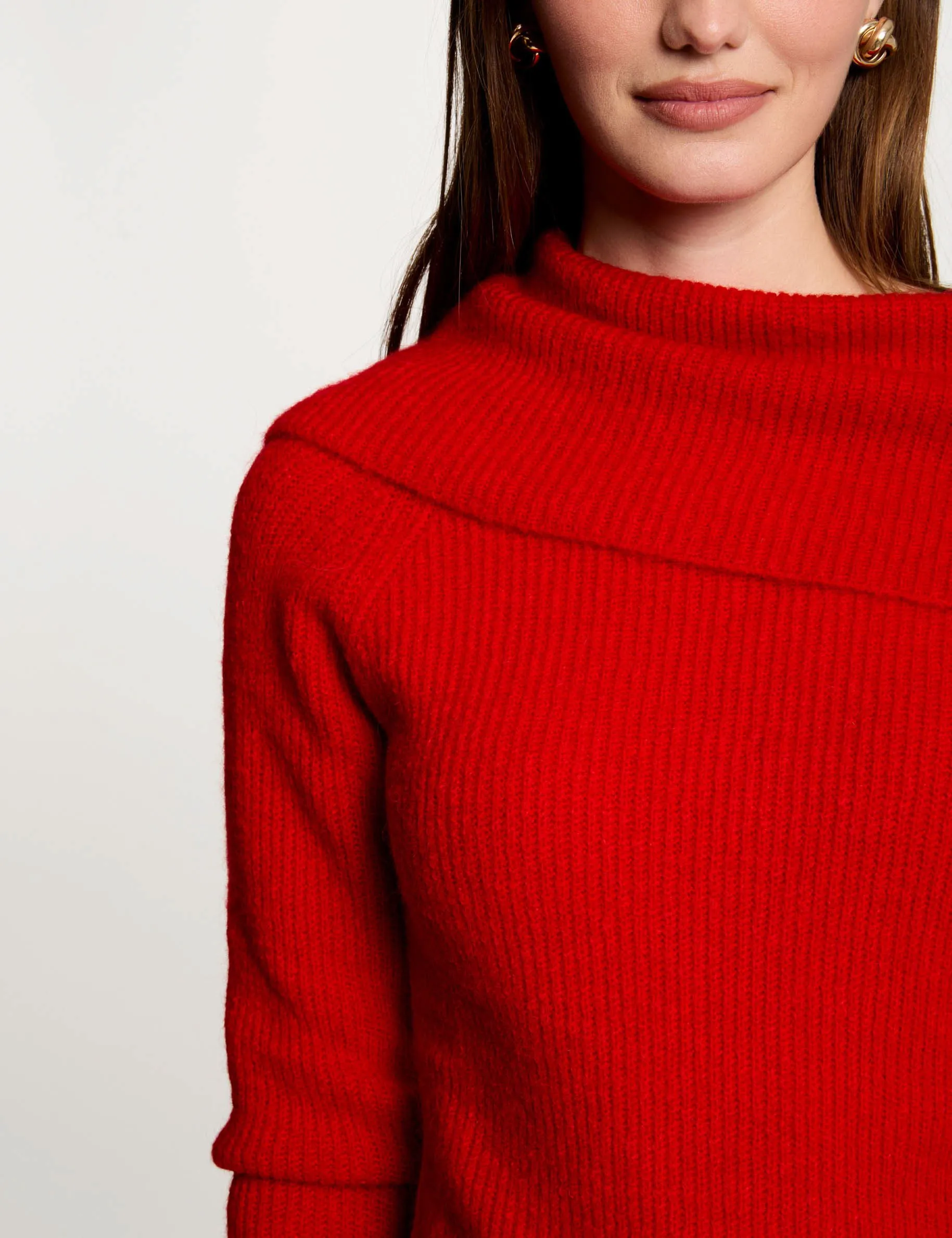 Ribbed jumper cowl neck red women