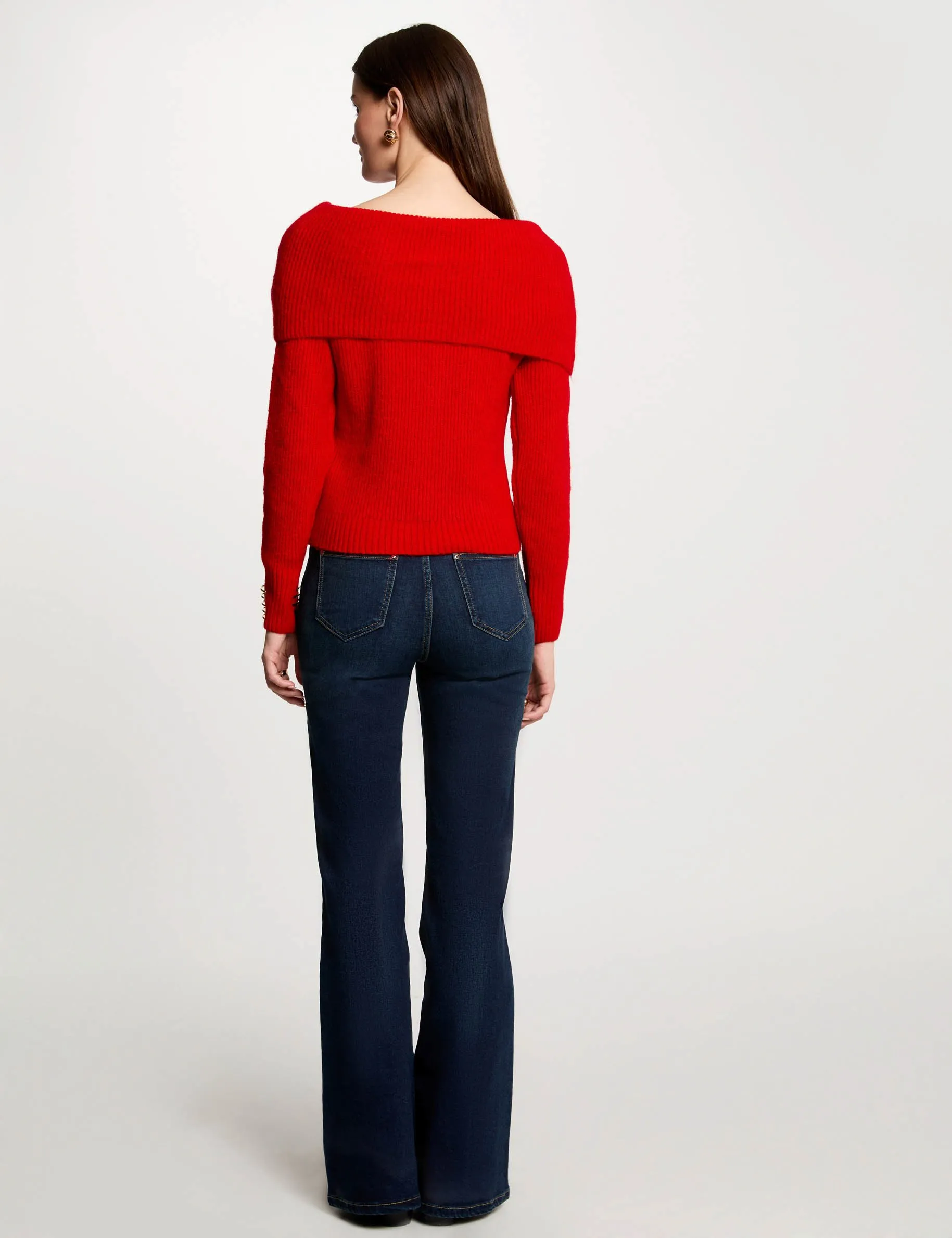 Ribbed jumper cowl neck red women