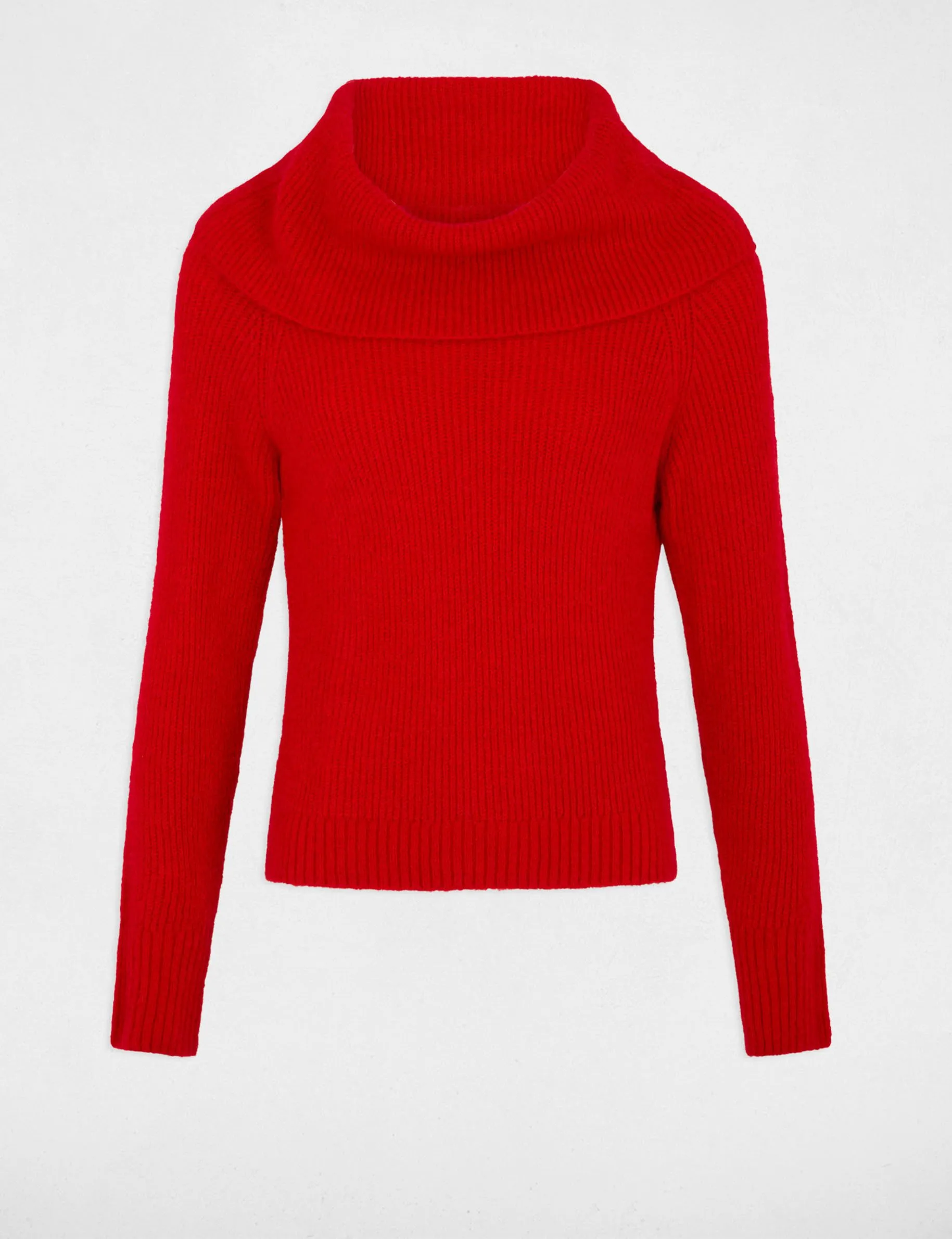 Ribbed jumper cowl neck red women